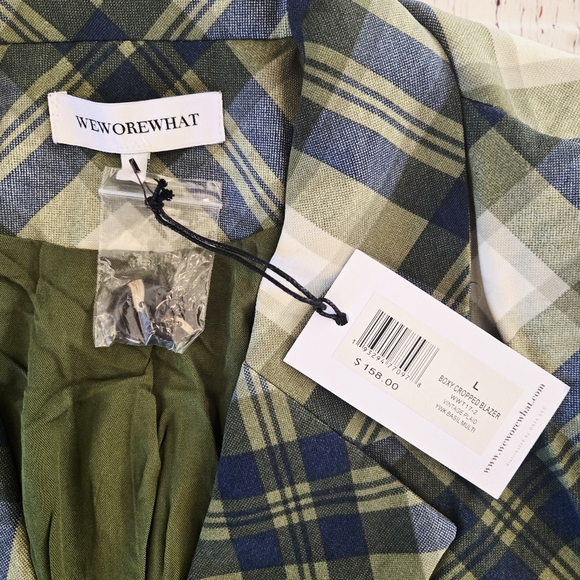 WeWoreWhat Blue and Green Plaid Cropped Boxy Blazer NWT Size Large - Picture 2 of 6